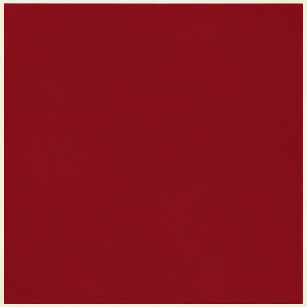 A matte gouache poster painting of stacked vintage hardcover books in deep crimson, ochre, and slate blue, with soft cream pages visible, warm scholarly mood